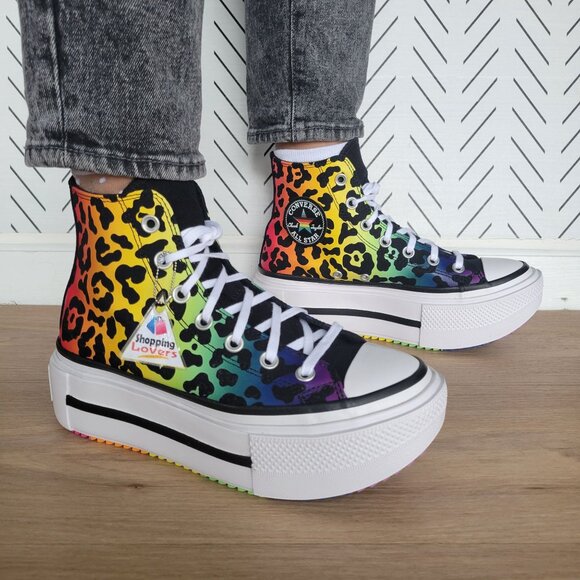 Converse Chuck Taylor All Star Platform Pride Sz 8.5 Women Shoes Leopard A15782C - Picture 8 of 9